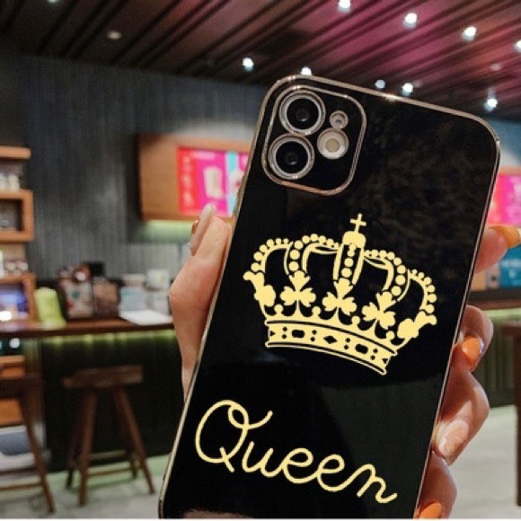 NIB Black and Gold Queen IPhone 13 Crown Pattern Electroplated Phone Case - Picture 4 of 8